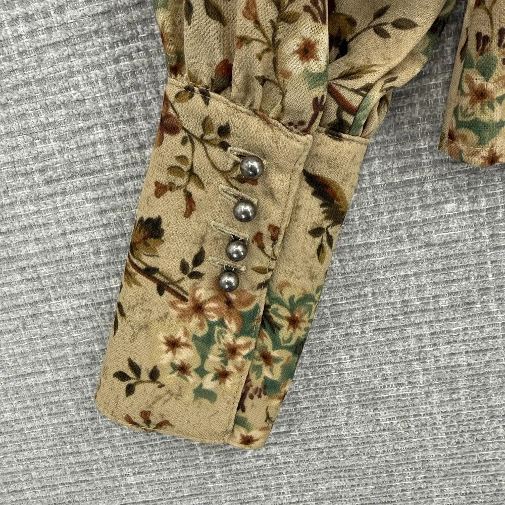 Double D Ranch Button-Up Womens XS Beige Floral Chiffon Lightweight Long Sleeve - Picture 12 of 13